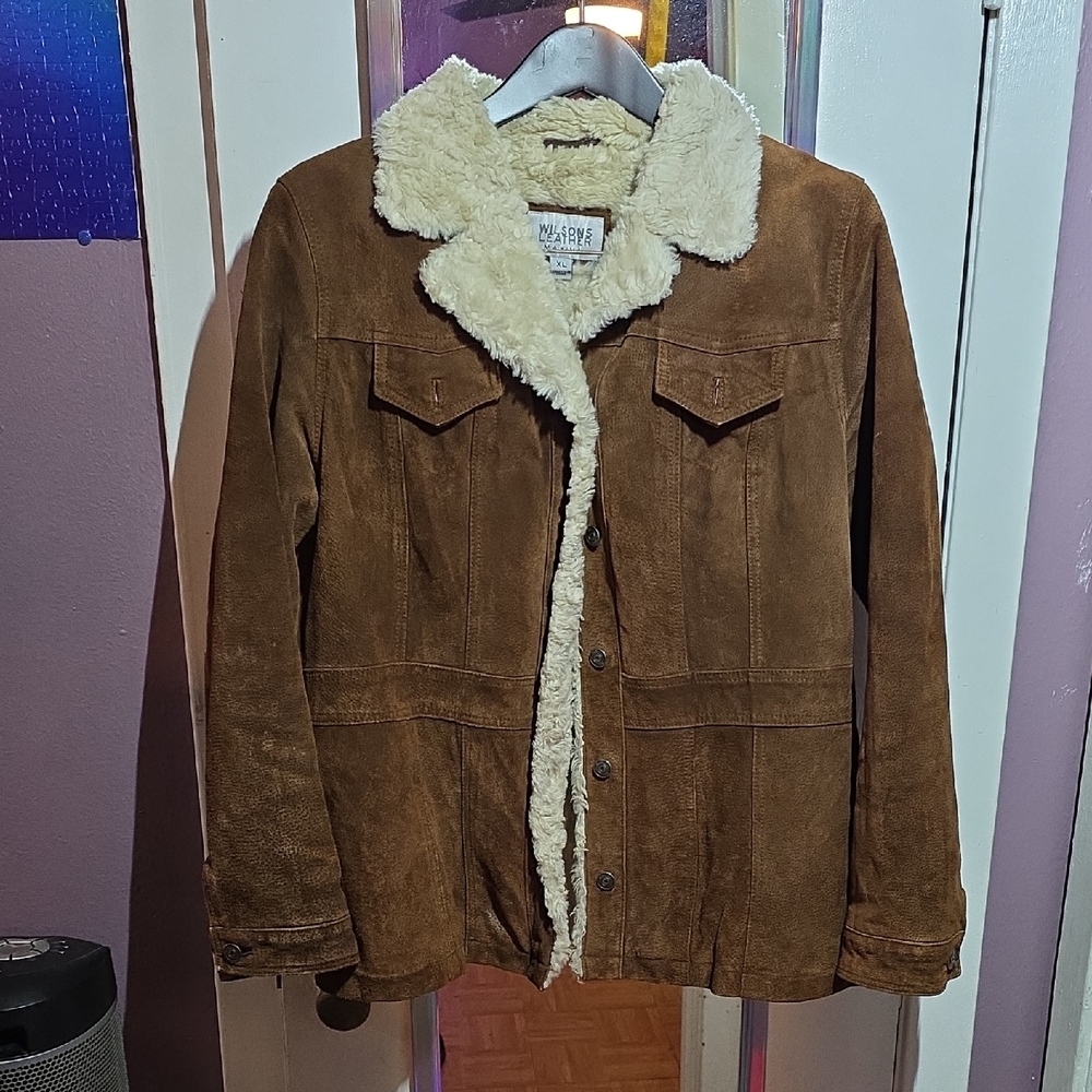 Wilsons Leather Suede Jacket with Shearling Collar